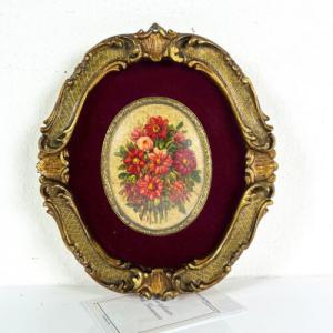 Quadro Antico Dipinto a olio ovale fiori miniatura