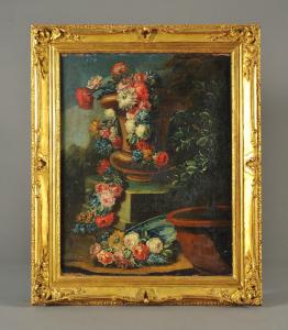 Francesco Lavagna - Natura morta e vasi da giardino - olio su tela prima metà secolo XVIII 