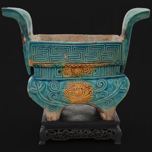 Incensario chino de porcelana Sancai, dinastía Ming, siglo XVII