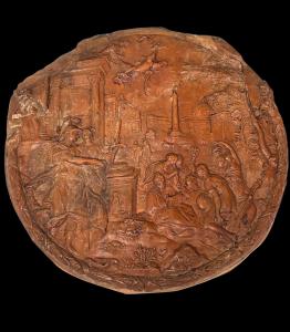 Atenea introduce la pintura a las artes liberales, modelo de terracota de finales del siglo XVI, principios del siglo XVII.
