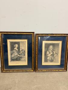 Antica coppia di incisioni XVII sec Van Dyck. Pierre Lombart. Dorothea e Philip Herbert IV, 38x27cm