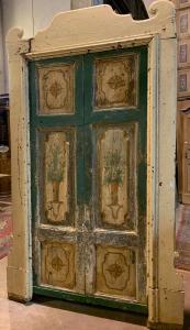 PTL708 - Puerta lacada con paneles pintados, con marco, época del siglo XVIII, luz cm A 98 x H 205