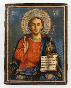 Icono ruso grande del siglo XIX. Cristo Pantocrátor.