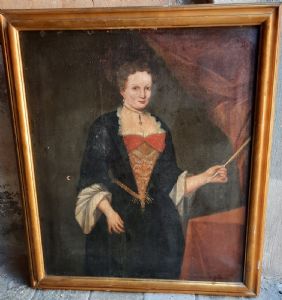 GRANDE RITRATTO DI DAMA CON VENTAGLIO E GIOIELLI