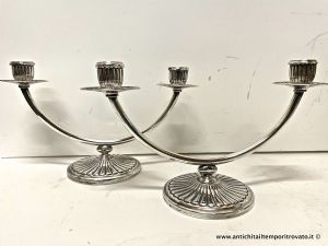 Antiguo par de candelabros deco con dos llamas en plata 800: Stancampiano
    