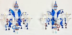 Maravillosa pareja de grandes apliques policromados de Murano “Ca Rezzonico” años 40/50