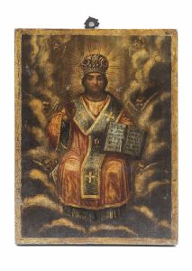 Icono de madera con Cristo Pantocrátor - Rusia siglo XIX