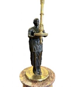 
Coppia di Candelabri Impero in Bronzo Patinato e Dorato
