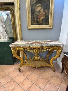 
Coppia di Consolle in Legno Dorato con Marmi in diaspro Siciliano, Luigi XV
