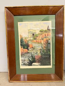 Antico dipinto ad acquarello fori romani. Roma XIX sec., 64x44 cm