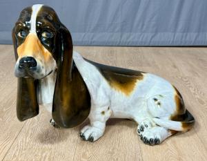 🥇Gran estatua de perro de cerámica italiana del siglo XX, Basset Hound🥇