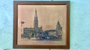Grabado en cobre que representa una catedral. Firma W. Vaccari