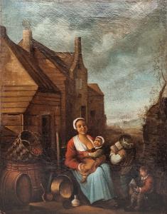 Dipinto antico Seguace di David Teniers il Giovane (1610-1690) Scena di Genere Fiamminga databile primi '700 XVIII secolo