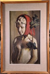 Camillo Stagni (1888-1972). “Desnudo de muchacha con pañuelo rojo en la cabeza”.