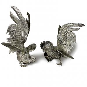 Pareja de Gallos Fundidos de Principios de 1900