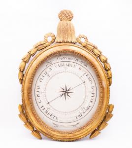 Barómetro Origen Francia, en madera dorada, 1833, Barómetro Origen Francia, en madera dorada, 1833