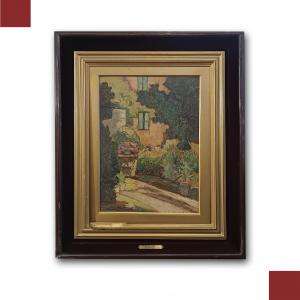 PINTURA VISTA DE JARDÍN PRINCIPIOS DEL SIGLO XX