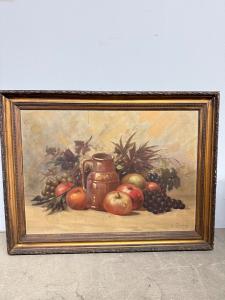 Antico dipinto olio su tela natura morta con frutta 1925, 60x55cm