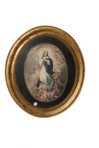 Marco Oval Francés del 1800 con impresión que representa a la Virgen María