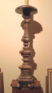 GRANDE CANDELIERE LEGNO ARGENTATO XVIII SECOLO ELETTRIFICATO LAMPADA DA TERRA