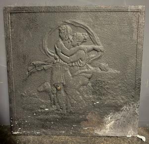 P141 - Placa de chimenea de hierro fundido del siglo XIX, medidas cm L 50 x H 50