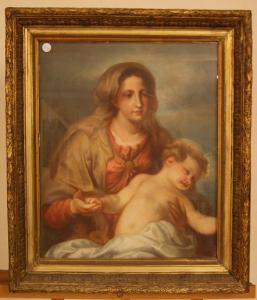 Pastel sobre cartón francés del siglo XIX que representa la Maternidad.