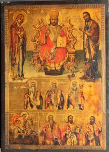 Grande Icona Ortodossa Di Cristo Della Vergine E San Giovanni, Grecia XIX