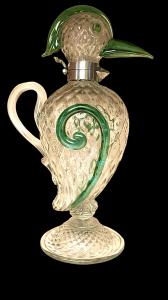 Botella de vidrio balloton aguamarina ligeramente iridiscente. Flavio Poli para Seguso vetri d’arte. Murano.