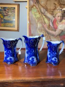 Tres jarras inglesas PANSY PATTERN DE BROWN & STEVENTON INGLATERRA - CIRCA, finales del siglo XIX, ¡porcelana!