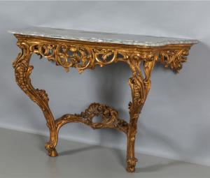Consolle in legno intagliato e dorato, Piemonte, Epoca barocchetto, metà XVIII secolo