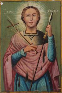 Icono ruso de San Demetrio del siglo XIX con lanza y crucifijo.
