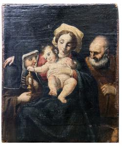 La Sacra Famiglia, scuola italiana secolo XVIII, olio su tela applicata su tavola