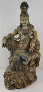  Guanyn - Scultura in Legno Policroma - Cina XIX Secolo