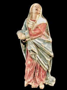 Scultura lignea policroma con occhi in vetro raffigurante Madonna addolorata.Napoli.