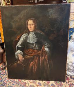 Pintor del siglo XVIII. Retrato de caballero con lebrel. Óleo sobre lienzo, 110x90 cm.