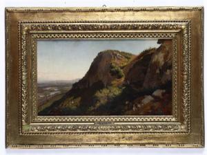 Serafino De Avendaño (Vigo 1838 – Valladolid 1916), Paisaje con figuras cerca de Rivara, óleo sobre lienzo