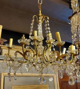 LAMP225 - Lampadario con cristalli, epoca '900, circ. cm 70 x H 70  
