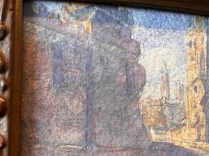 Acuarela sobre papel que representa arquitecturas de ciudad