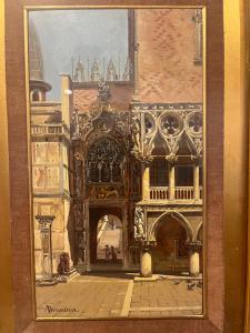 Antonietta Brandeis, 1848 - 1926, La Porta della Carta a Venezia, olio su tavola cm. 23 x 13, firmato in basso a sinistra 