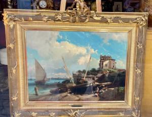 Luigi Riccardi (Lyon 1808-1877 Milán) Paisaje Marino