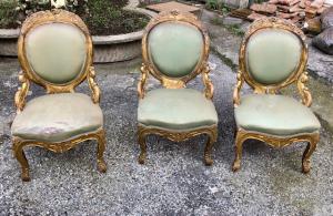 3 sillones dorados de mediados del siglo XIX