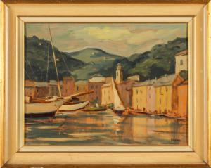 Luigi Bassano (1900-1989) Camogli, óleo sobre cartón firmado abajo a la derecha