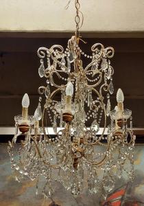 LAMP223 - Lampadario con cristalli, epoca '900, cm circonf. 60 x H 80