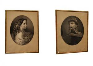 Pareja de Retratos de Napoleón III y su Esposa del siglo XIX - Pasteles