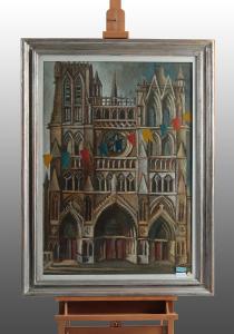 Óleo sobre lienzo de Marcello Scuffi representando la Catedral de Notre Dame D'Amiens