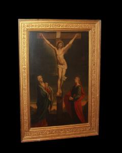 Olio su Tela Francese del XVIII secolo 1700 Raffigurante Crocifissione