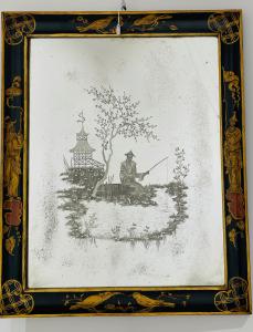 Specchiera laccata a motivo di  chinoiserie