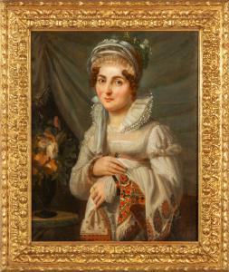 Ritratto di gentildonna, olio su tela, scuola spagnola secolo XVIII