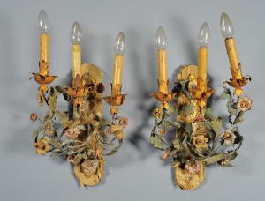 Coppia di applique in stile Luigi XV in latta policroma, Piemonte secolo XIX