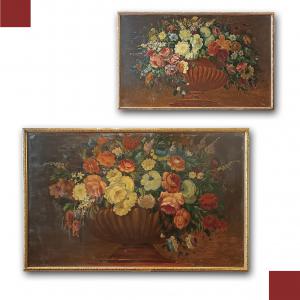 PAREJA DE PINTURAS CON FLORES DE PRINCIPIOS DEL SIGLO XIX